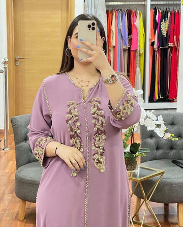 Moroccan Embroidered & Hand Beaded Purple Caftan