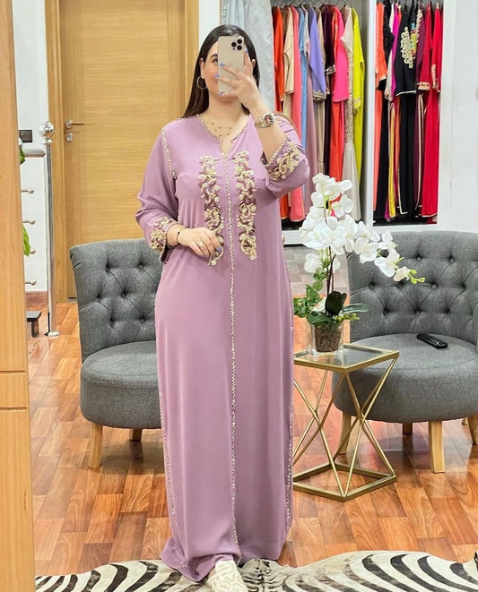 Moroccan Embroidered & Hand Beaded Purple Caftan
