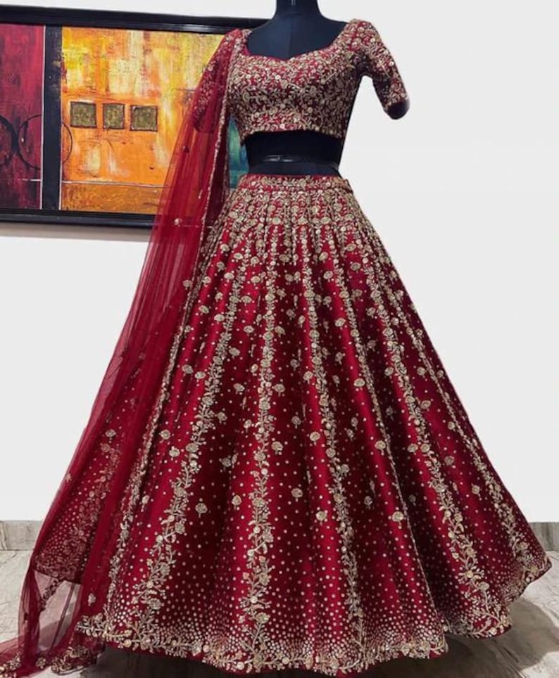 Dark Maroon Silk Lehenga Choli