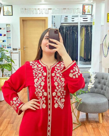 Moroccan Embroidered Red Caftan