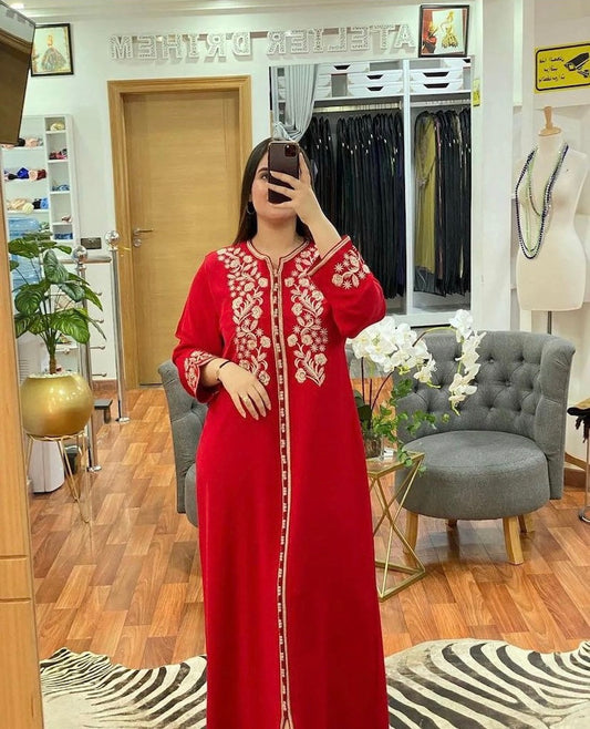 Moroccan Embroidered Red Caftan