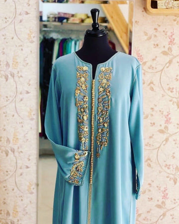 Moroccan Blue Hand Beaded Caftan