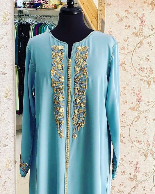 Moroccan Blue Hand Beaded Caftan