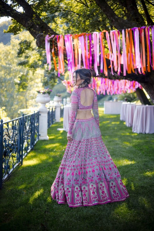 The Premium Quality Clothing Collection Grey Georgette Thread Sequins Lehenga Choli