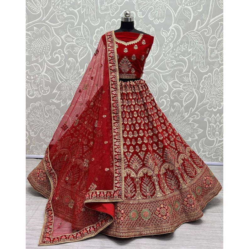 Red Bridal Wedding Palazzo Sharara Suit In Net