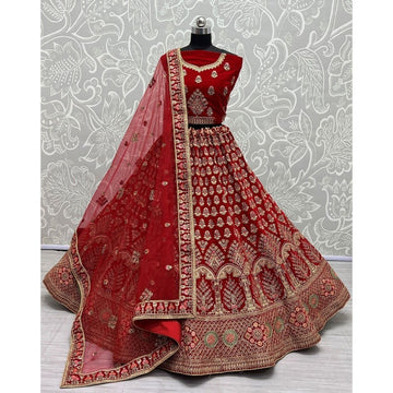 Red Bridal Wedding Palazzo Sharara Suit In Net