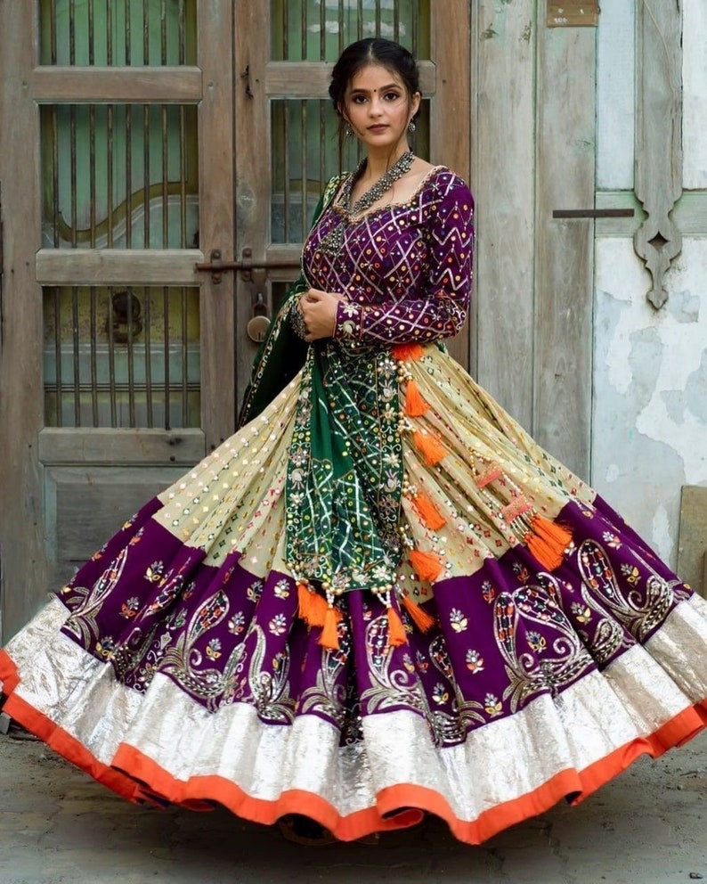 Soft Chinon Silk Mirror Work Lehenga Choli