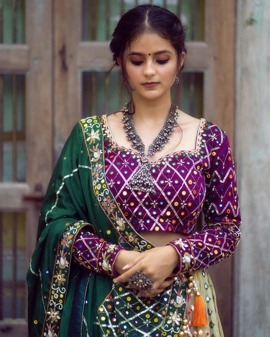 Soft Chinon Silk Mirror Work Lehenga Choli