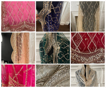 Net Scallop Sequin Border Scarf Dupatta