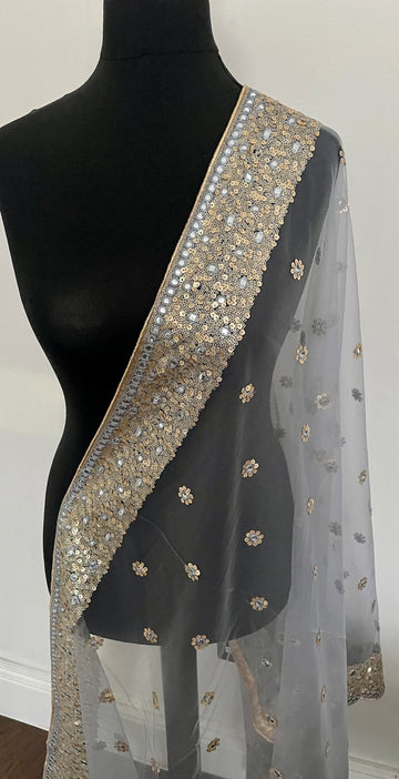 Embroidered Light Blue Colour Net Dupatta