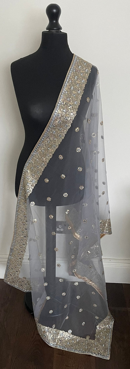 Embroidered Light Blue Colour Net Dupatta