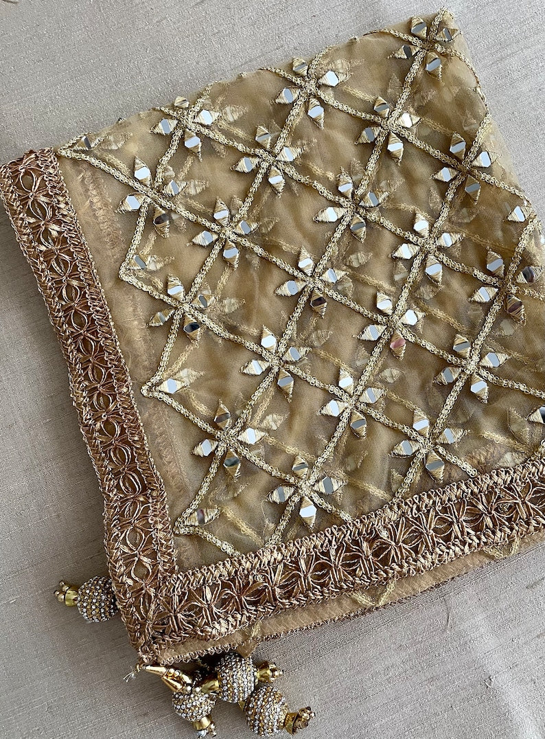 Net Mirror Work Stole width Embroidered Duppata
