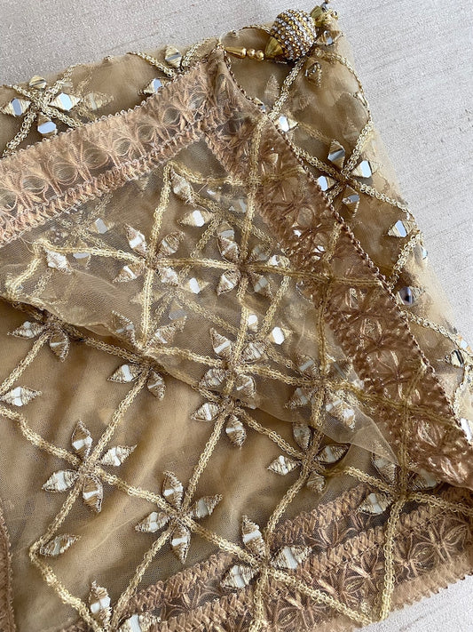 Net Mirror Work Stole width Embroidered Duppata