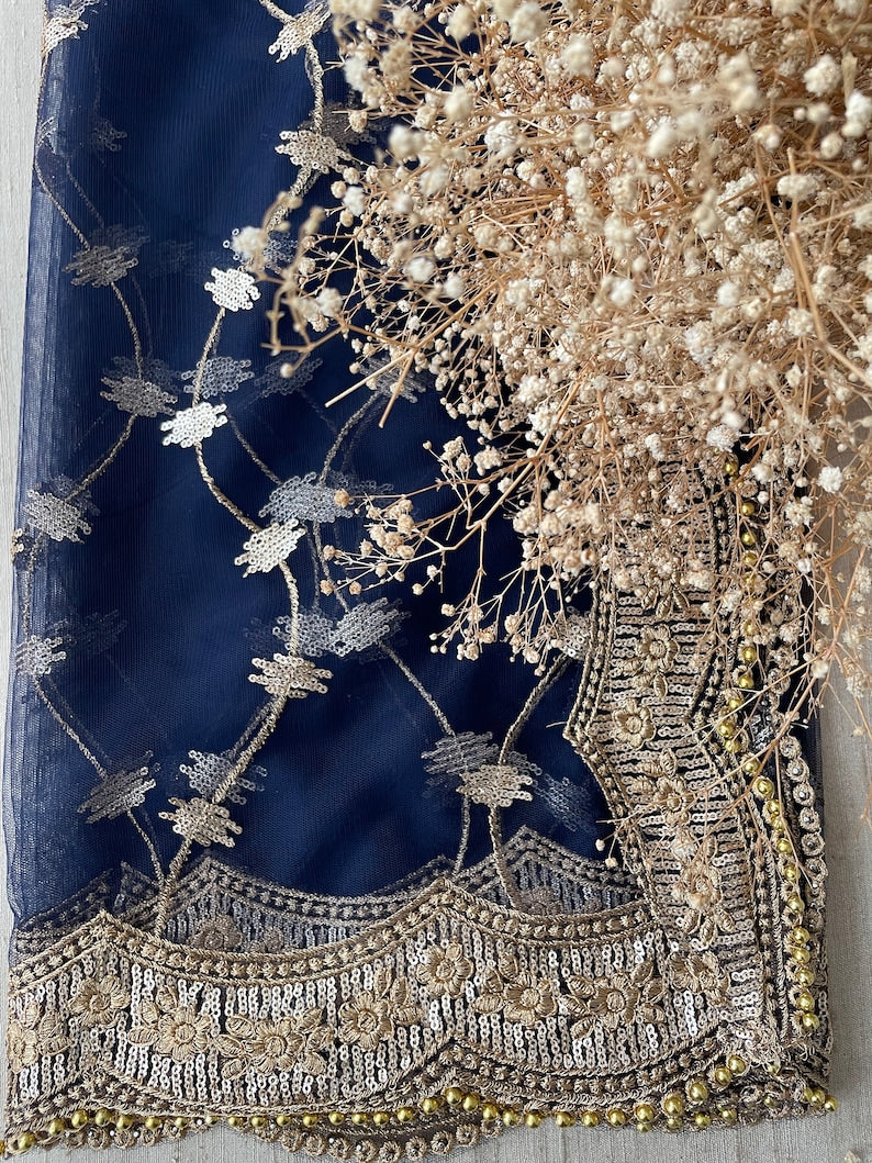 Navy Blue Colour Net Dupatta