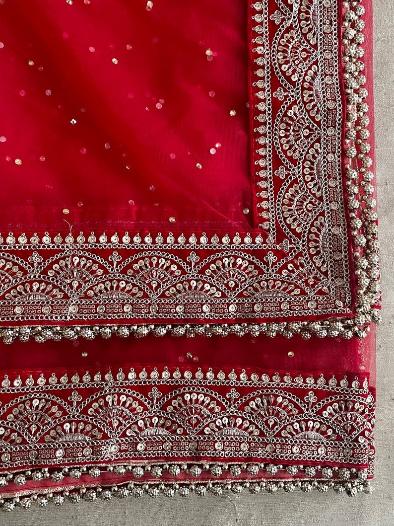 Red Dupatta for Karvachauth Dressing Bridal Net Double Second Duppatta