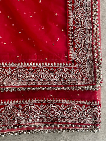 Red Dupatta for Karvachauth Dressing Bridal Net Double Second Duppatta