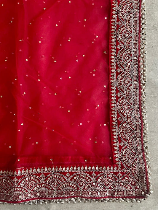 Red Dupatta for Karvachauth Dressing Bridal Net Double Second Duppatta