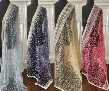 Summer Chikankari Lakhnavi Style Net Versatile Dupattas