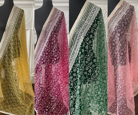 Summer Chikankari Lakhnavi Style Net Versatile Dupattas