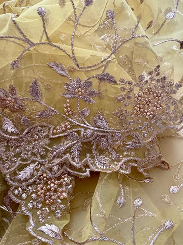 Net Duppattas Pearl and Zari Work Border Scarf Chunni