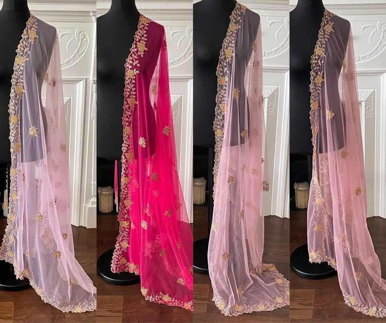 Zari Pearl embroidered scallop border Scarf Dupatta