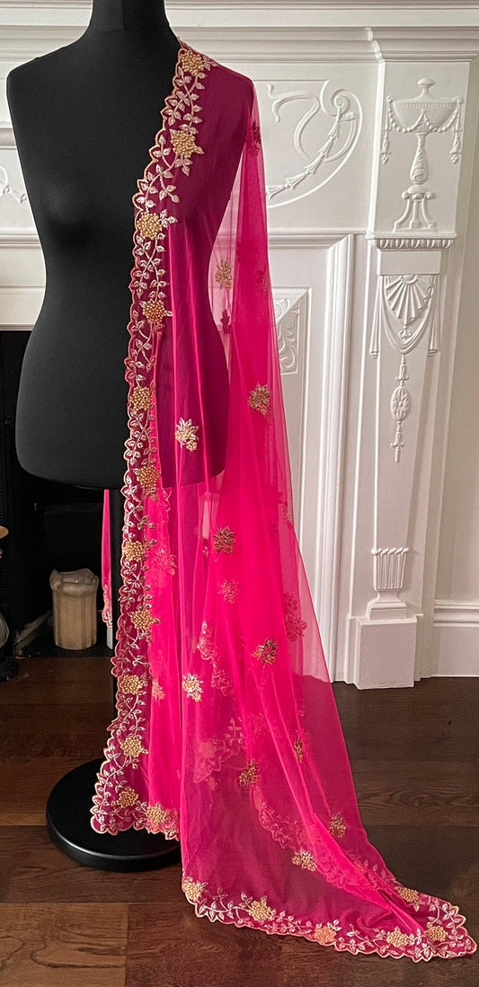 Zari Pearl embroidered scallop border Scarf Dupatta