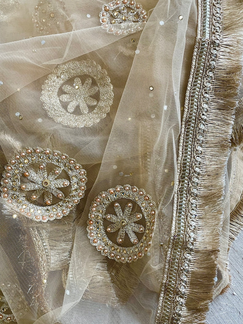 Gold Net Dupattas Pearl Scarf