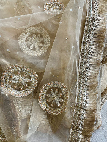 Gold Net Dupattas Pearl Scarf