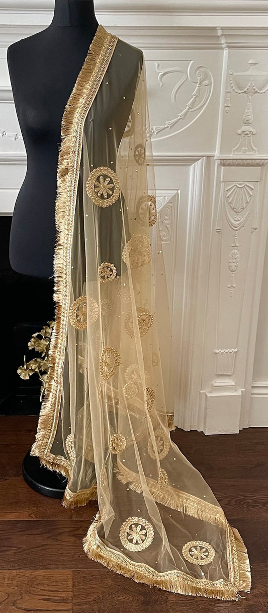 Gold Net Dupattas Pearl Scarf