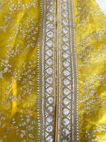 Yellow Organza Duppatta Zari embroidered border Scarf Chunni