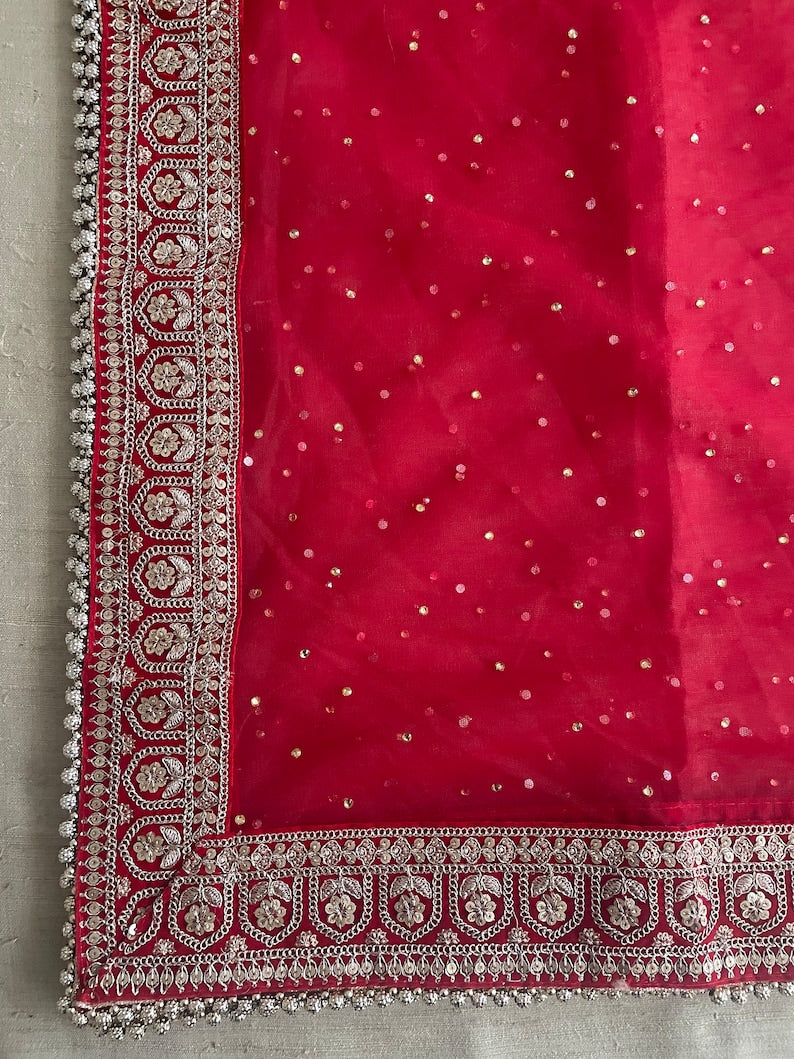 Red Dupatta for Karvachauth Dressing Bridal Net Double Second Dupatta