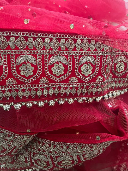 Red Dupatta for Karvachauth Dressing Bridal Net Double Second Dupatta