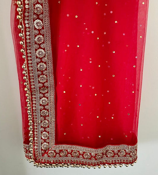 Red Bridal Net Double Second Duppatta for Wedding Outfit Lehenga Chunni