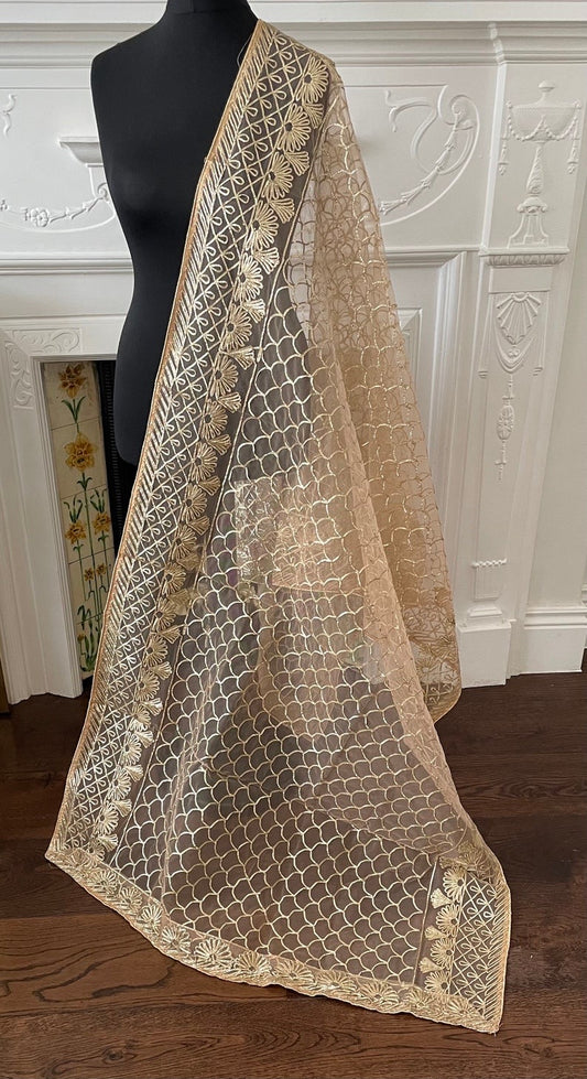 Golden Peach Net Dupattas Gota Work Scarf Chunni