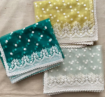 Beautiful Chikankari Lakhnawi style Net Versatile Dupattas