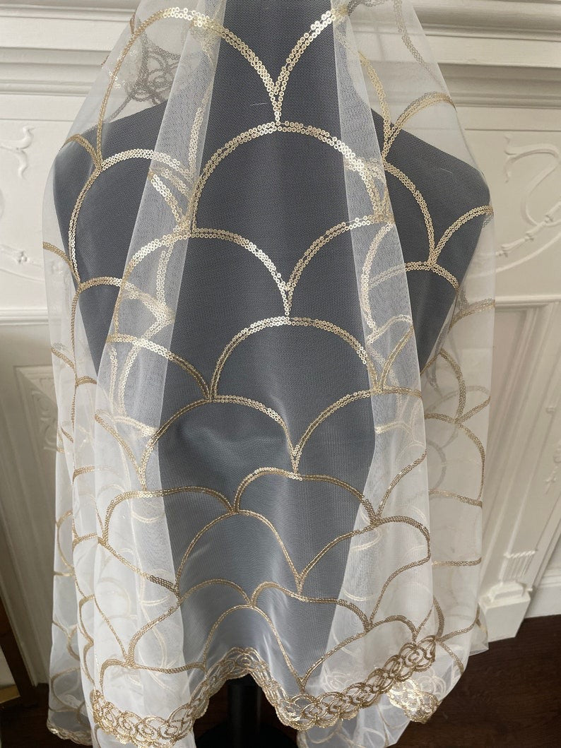 White Gold Sequin Net Duppattas