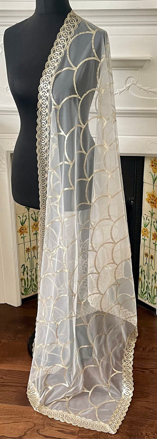 White Gold Sequin Net Duppattas