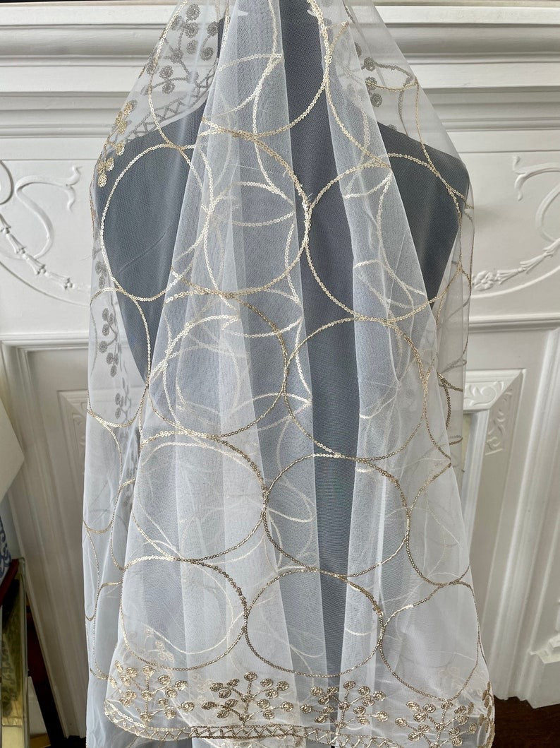 White Gold Sequin Net Dupattas