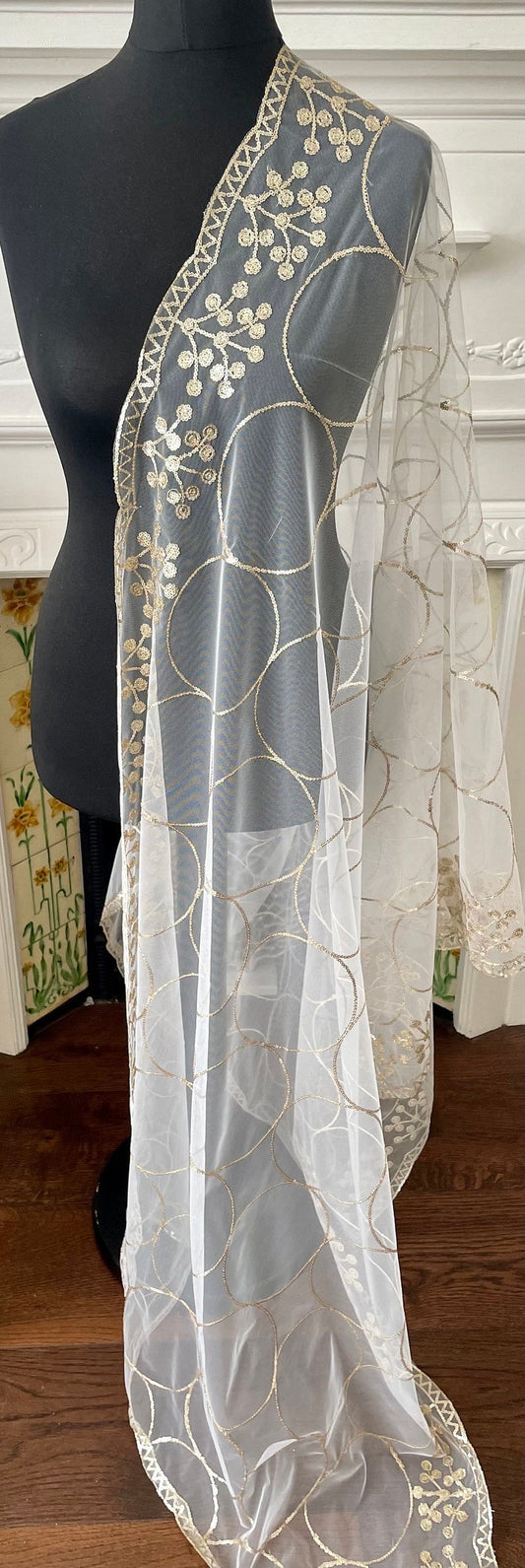 White Gold Sequin Net Dupattas