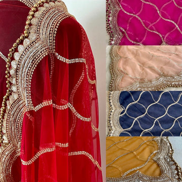 Scallop Sequin Border Scarf Dupatta