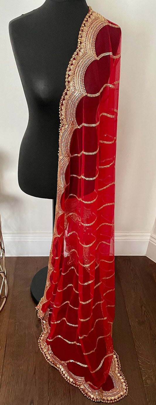 Scallop Sequin Border Scarf Dupatta