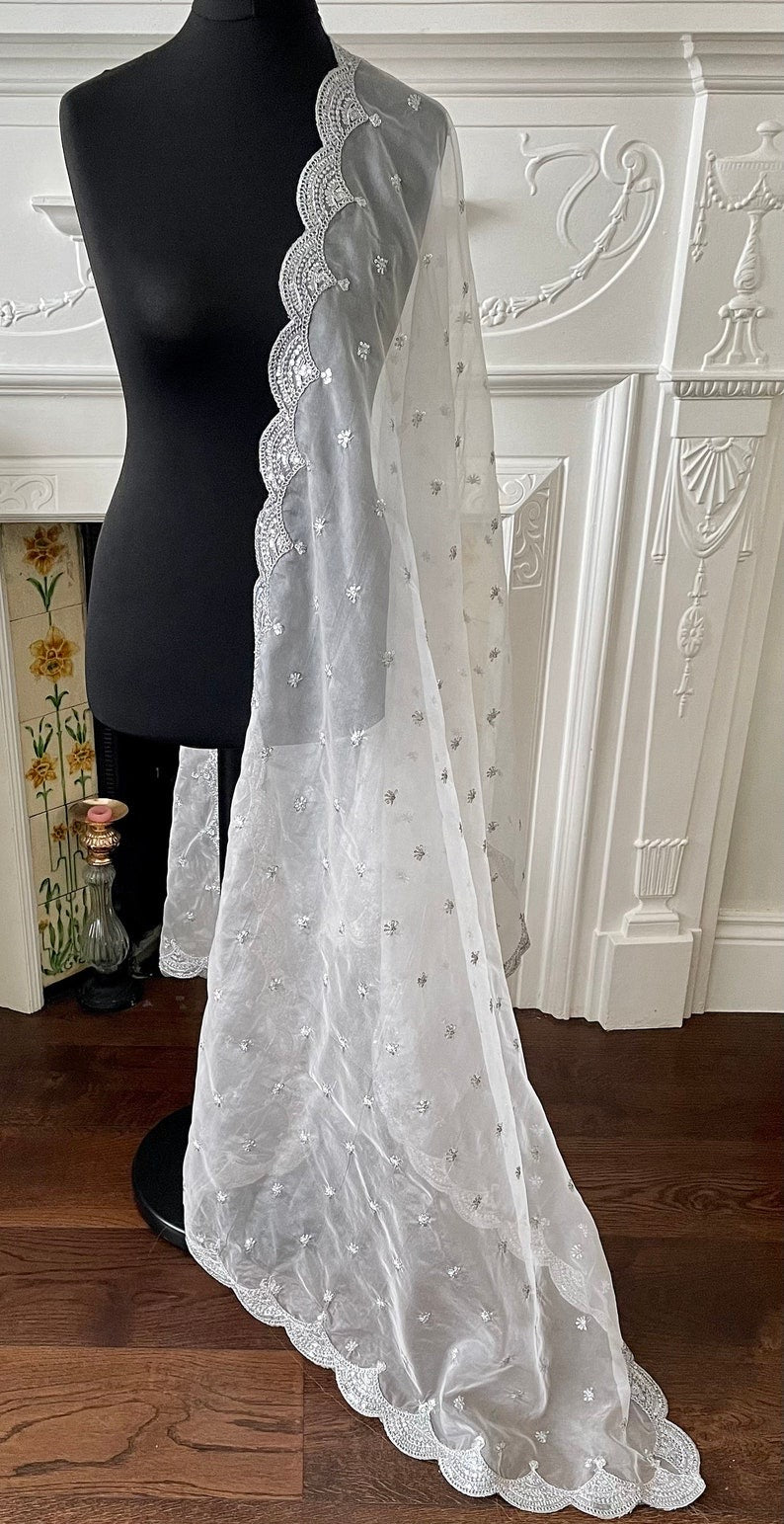 White Organza embroidered Dupatta