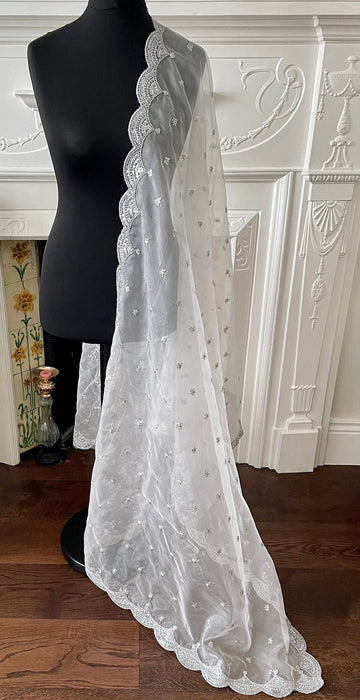 White Organza embroidered Dupatta