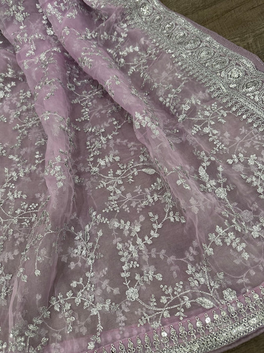 Embroidered Organza Lilac and Silver Dupatta
