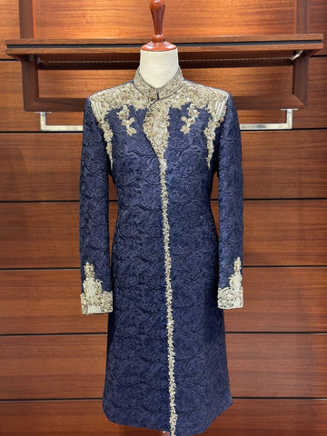 Navy Blue Silk Sherwani for Men