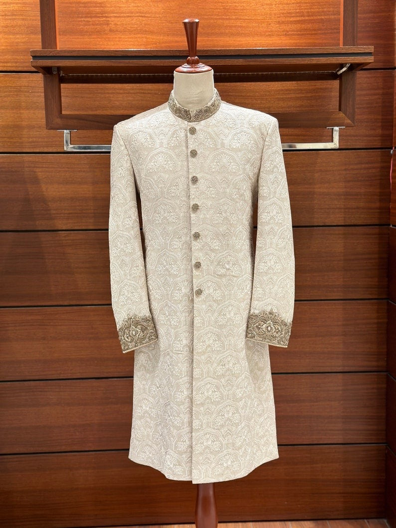 White Embroidered Sherwani for men
