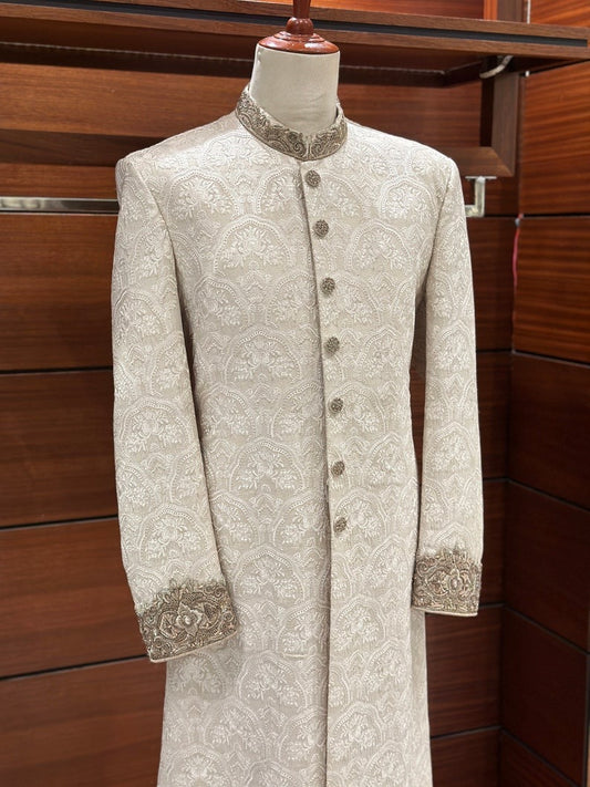 White Embroidered Sherwani for men