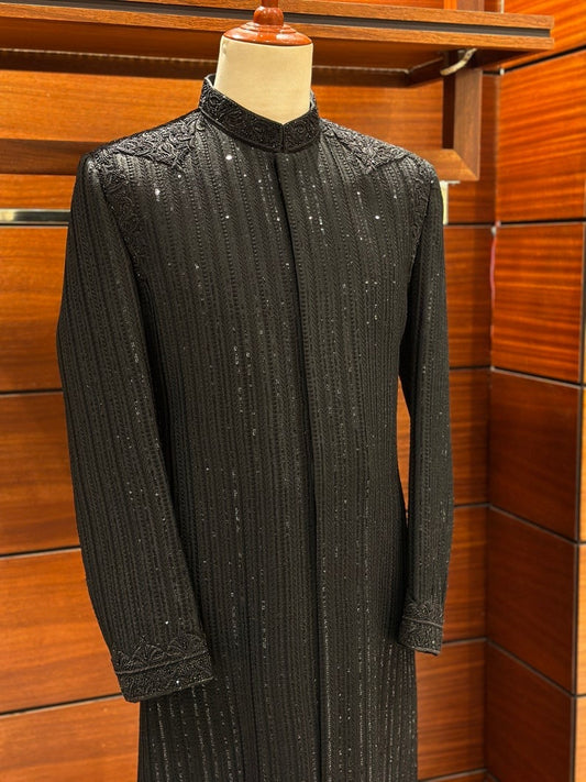 Black Sequin Sherwani for Men