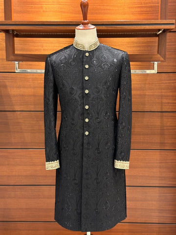 Black Embroidered Sherwani for Men