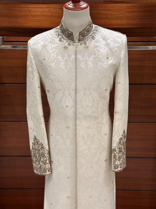 Off White Karandi Sherwani for Men